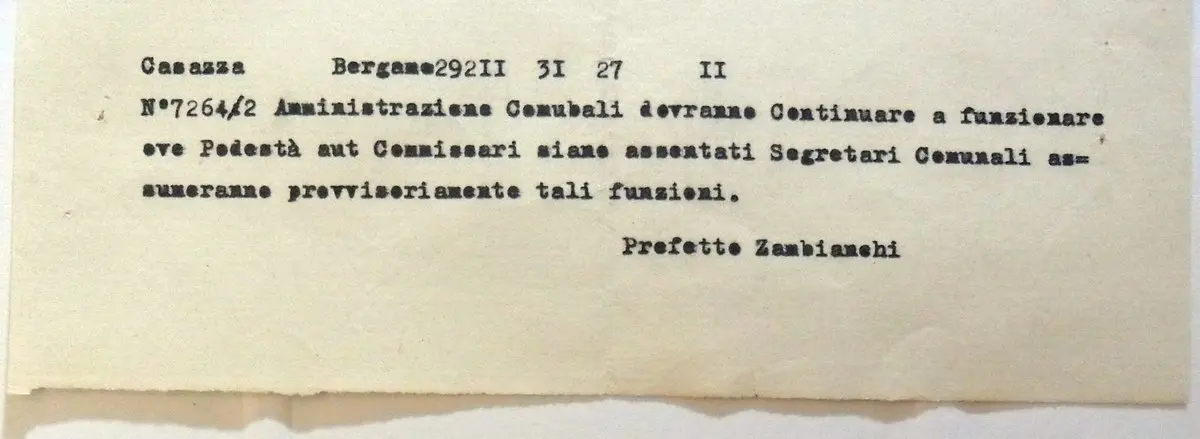 Secondo telegramma del Prefetto Zambianchi